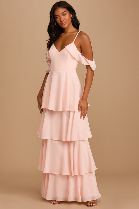 Blush Pink Dress - Tiered Maxi Dress ...